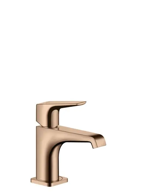 Waschtischmischer in Polished Red Gold von AXOR mit einem Hebelgriff, geeignet für Handwaschbecken. Modernes, funktionales Design mit quadratischer Basis.